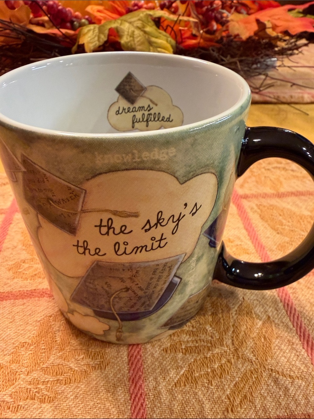 Lang Inspirational Green Ceramic Mug with graduation caps
